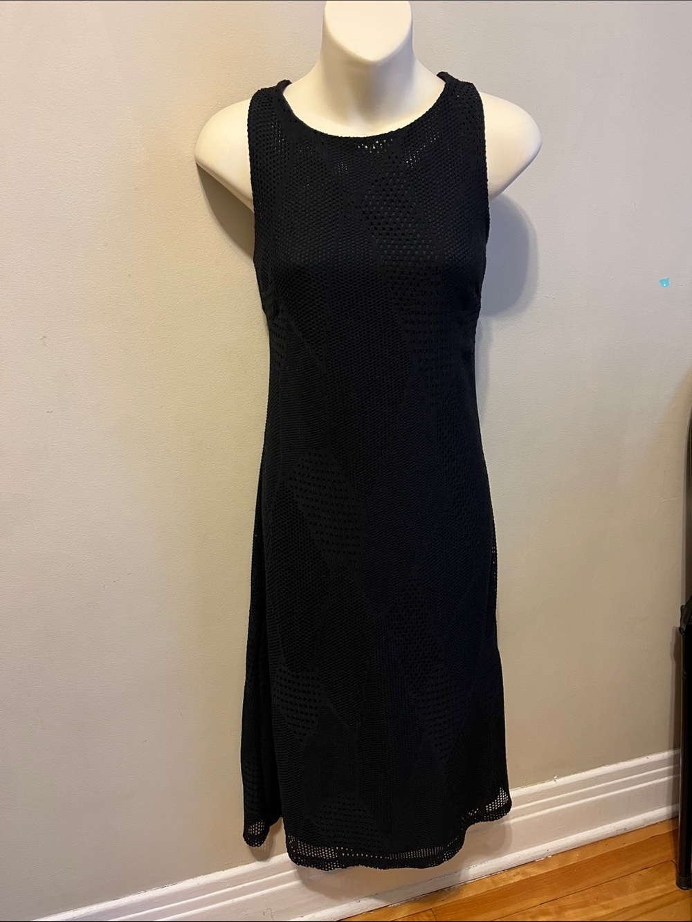 Anne Klein Black Sleeveless Midi Crochet/Laser Cut Dress